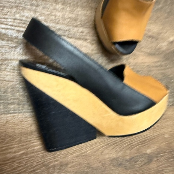 Pierre Hardy NWT size 8 wood & leather Black and Tan Platform Slingbacks - Picture 6 of 11